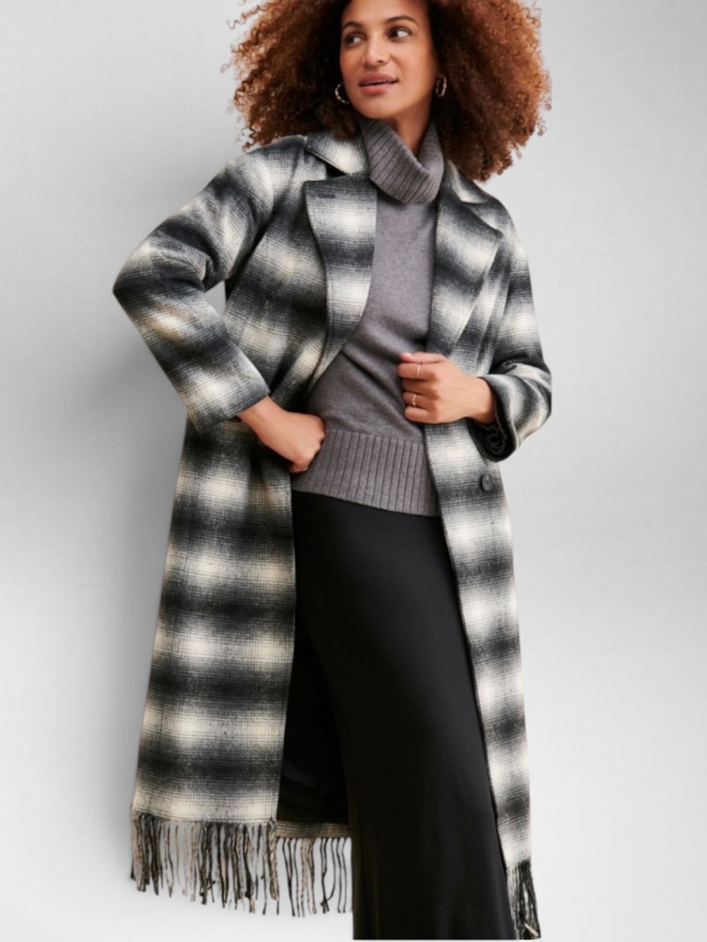 Anthropologie Avec Les Filles Plaid Fringe
Hem Coat Small EUC